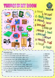 English Worksheet: Things in my room