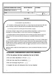 English Worksheet: end of term test n2 9th form