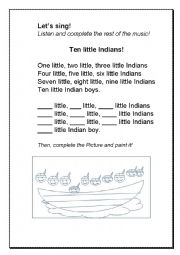 English Worksheet: Ten Little Indians!