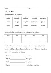 English Worksheet: Prefix Practice Mis-, Pre-, Re-, Un-, and Dis-