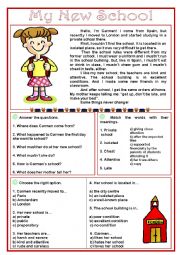 English Worksheet: My New School- reading comprehension