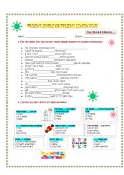 English Worksheet: Simple Present-Present Continuous (KEY INCLUDED) :)
