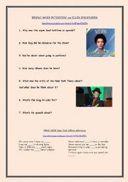 English Worksheet: Video comprehension: Bruno Mars interview on Ellen Degeneres show