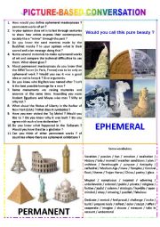 English Worksheet: Picture-based conversation : topic 23 - ephemeral vs permanent