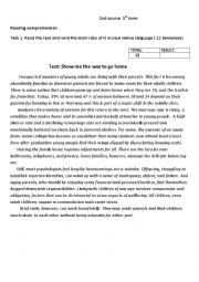 English Worksheet: reading comprehension