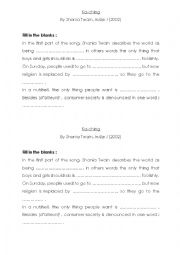 English Worksheet: Summary of the song 