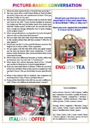 English Worksheet: Picture-based conversation : topic 24 - Italian coffee vs English tea