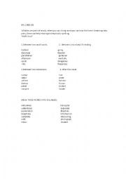 English Worksheet: Syllables for reading and spelling