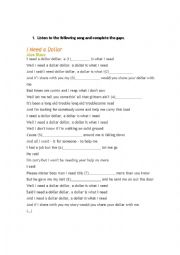 English Worksheet: Song 