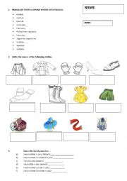 English Worksheet: clothes test