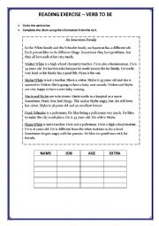 English Worksheet: Reading Verb To Be