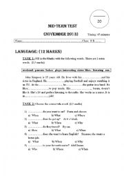 English Worksheet: mid-term test (8th form) 1st semister