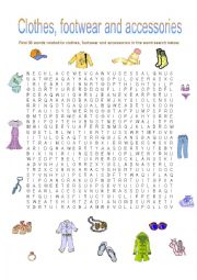 English Worksheet: Clothes wordsearch