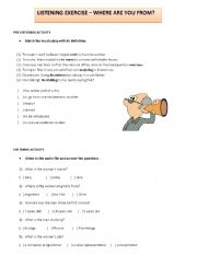 English Worksheet: Where are you from?