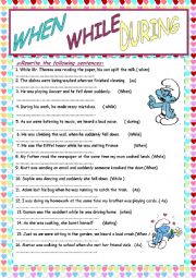 English Worksheet: while . when. as ,during + key