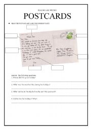 English Worksheet: READING AND WRITING POSTCARDS