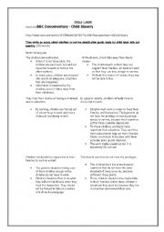 English Worksheet: CHILD LABOR