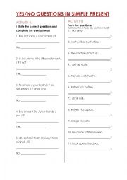 English Worksheet: Yes/No questions in simple present