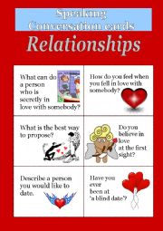 English Worksheet: Speaking cards - Relationships