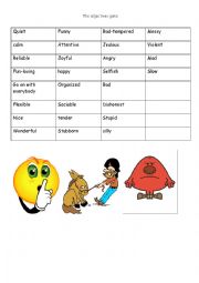 English Worksheet: The adjectives game