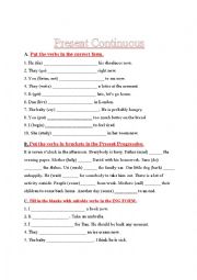 English Worksheet: Present continuous