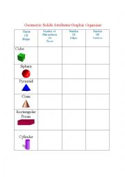 English Worksheet: Geometric Solid Graphic Organizer  