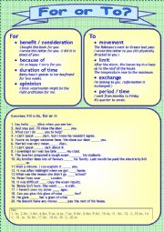 English Worksheet: For or to
