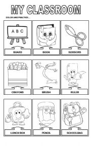 English Worksheet: Classroom Pictionary