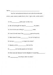 English Worksheet: Homophones worksheet 1