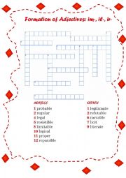 English Worksheet: Word Formation. Prefixes ir-, il-, im. (Reuploaded)