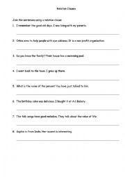 English Worksheet: Relative Clause