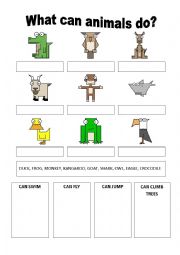 English Worksheet: What can animals do