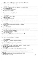 English Worksheet: Activity on Reported Speech