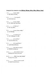 English Worksheet: Complete the sentence using WH-Question