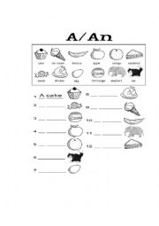 English Worksheet: ARTICLES A -AN