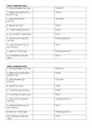English Worksheet: Find a person who...