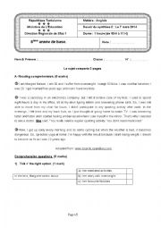 End-of-term test 2  8th forms ( Tunisian schools )