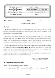 English Worksheet: End-of-term test 2 - 9th forms ( Tunisian schools )