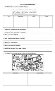 English Worksheet: we are we eat activity