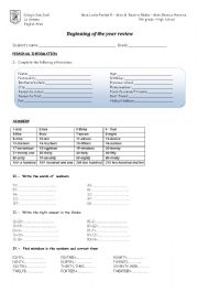 English Worksheet: Beginning of the year review