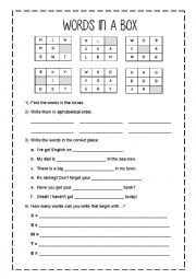 English Worksheet: Words in a box