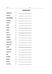 English Worksheet: opposites