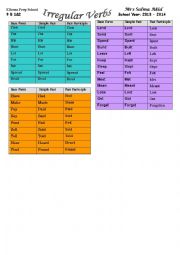 English Worksheet: irregular verbs