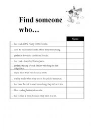 English Worksheet: Find someone who