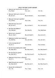 English Worksheet: SHORT ANSWERS