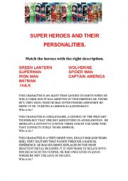 English Worksheet: Superheroes and descriptions