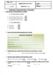 English Worksheet: mid term test 3 8th form 