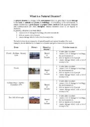 English Worksheet:  natural disasters