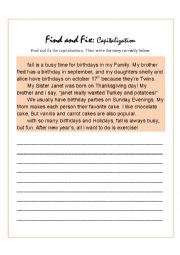English Worksheet: Find and Fix: Capitalization