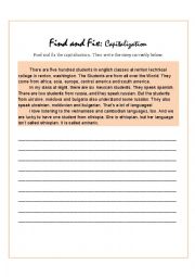 English Worksheet: Find and Fix: Capitalization 3